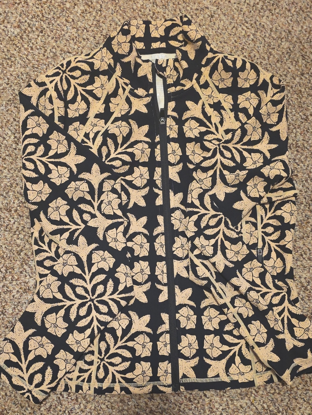 Women’s Black Zip-Front Jacket with Cream Floral Print